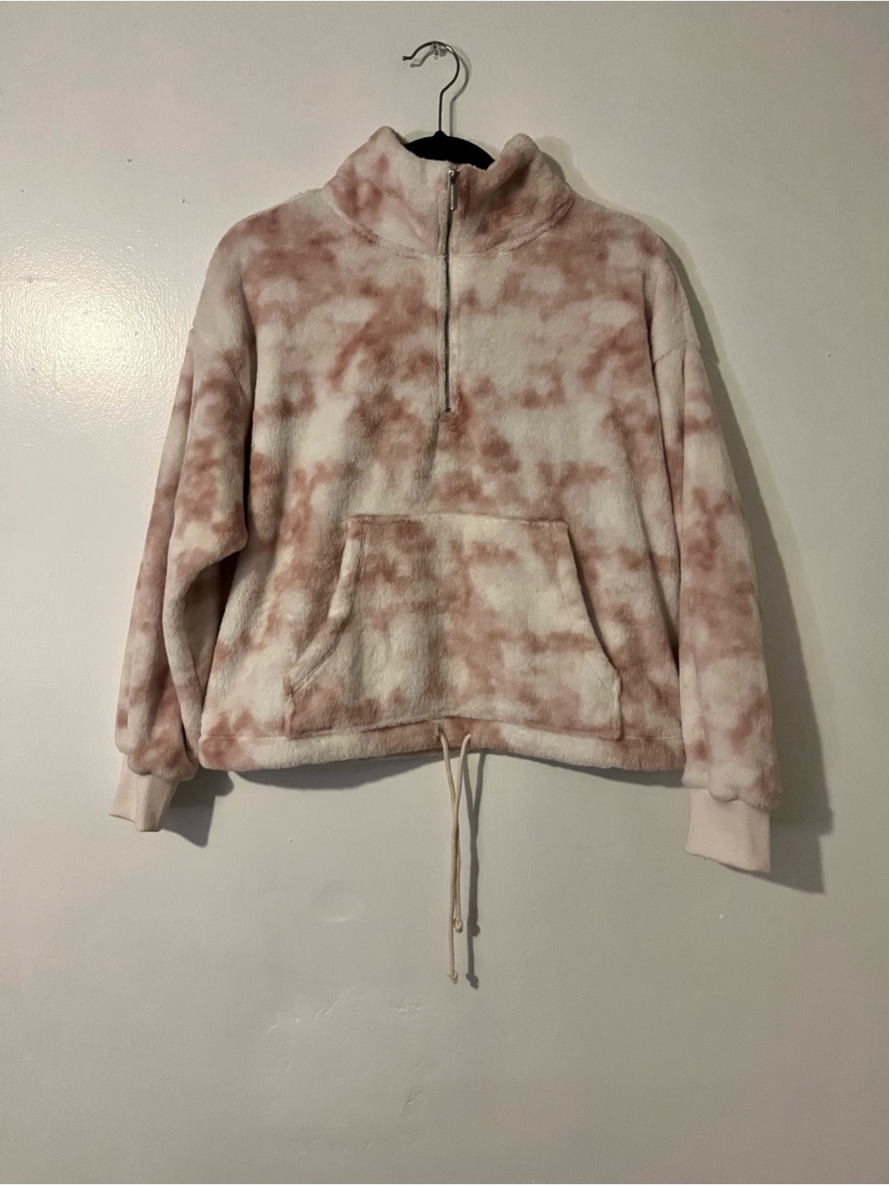 Old Navy Plush Half-Zip Teddy Pullover - Pink & White Tie-Dye